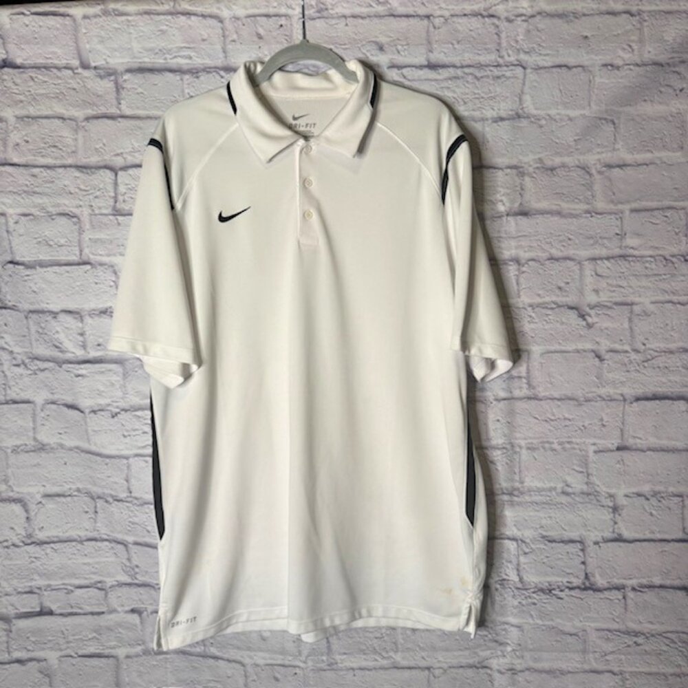 Nike Dri Fit Mens Golf Shirt XL White w/ Black Piping